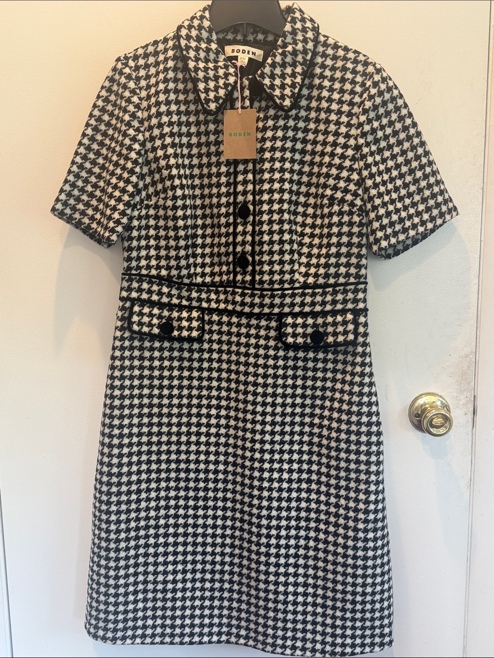 Boden Black and White Houndstooth Mini Dress